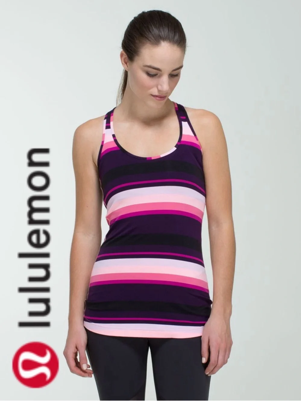 💕Lululemon Racerback Tank Small Assorted Stripe Coral Pink Purple Athletic Top